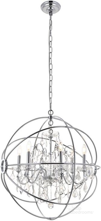 The appearance of Cordelia 6 Light Chrome Crystal Pendant designed by Elegant Lighting in the transitional interior design. This chrome piece of furniture  was selected by 1StopBedrooms from Cordelia Collection to add a touch of cosiness and style into your home. Sku: LD8801D25C. Material: Metal. Product Type: Pendant Lighting. Image1