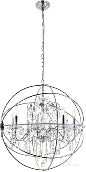 The appearance of Cordelia 8 Light Chrome Crystal Pendant designed by Elegant Lighting in the transitional interior design. This chrome piece of furniture  was selected by 1StopBedrooms from Cordelia Collection to add a touch of cosiness and style into your home. Sku: LD8801D32C. Material: Metal. Product Type: Pendant Lighting. Image1