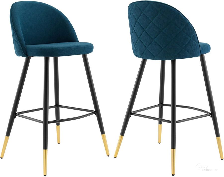 The appearance of Cordial Fabric Bar Stools - Set of 2 In Azure designed by Modway in the modern / contemporary interior design. This azure piece of furniture  was selected by 1StopBedrooms from Cordial Collection to add a touch of cosiness and style into your home. Sku: EEI-4526-AZU. Material: Polyester. Product Type: Barstool. Image1