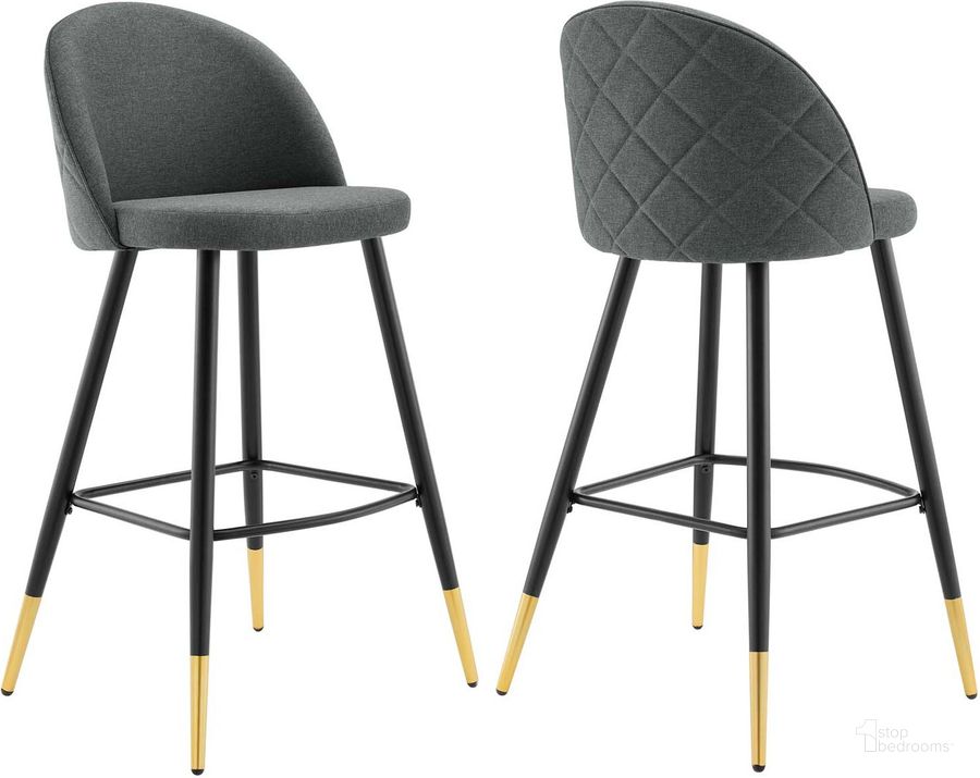 The appearance of Cordial Fabric Bar Stools - Set of 2 In Gray designed by Modway in the modern / contemporary interior design. This gray piece of furniture  was selected by 1StopBedrooms from Cordial Collection to add a touch of cosiness and style into your home. Sku: EEI-4526-GRY. Material: Polyester. Product Type: Barstool. Image1