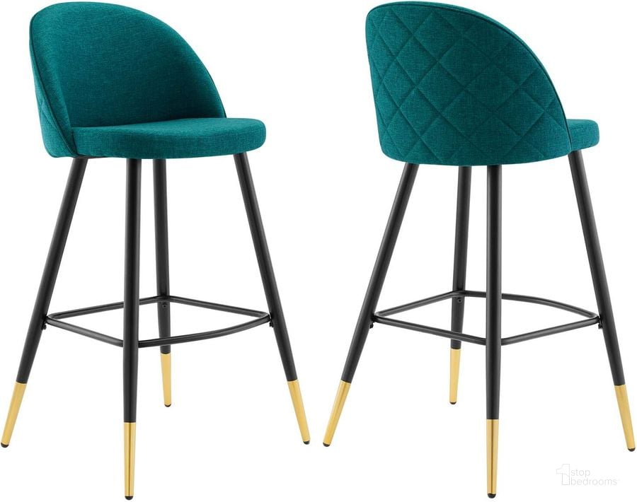 The appearance of Cordial Fabric Bar Stools - Set of 2 In Teal designed by Modway in the modern / contemporary interior design. This teal piece of furniture  was selected by 1StopBedrooms from Cordial Collection to add a touch of cosiness and style into your home. Sku: EEI-4526-TEA. Material: Polyester. Product Type: Barstool. Image1