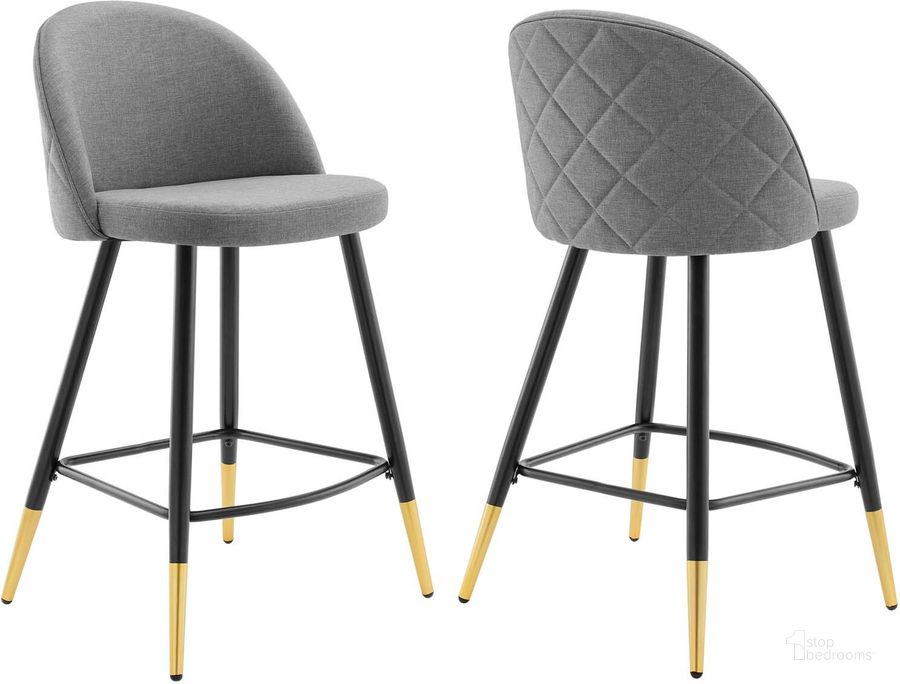 The appearance of Cordial Fabric Counter Stools - Set Of 2 EEI-4528-LGR designed by Modway in the modern / contemporary interior design. This light gray piece of furniture  was selected by 1StopBedrooms from Cordial Collection to add a touch of cosiness and style into your home. Sku: EEI-4528-LGR. Product Type: Barstool. Material: Plywood. Image1