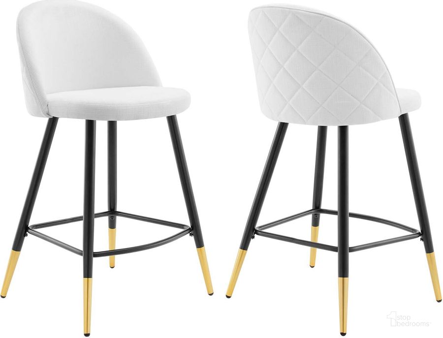 The appearance of Cordial Fabric Counter Stools - Set Of 2 EEI-4528-WHI designed by Modway in the modern / contemporary interior design. This white piece of furniture  was selected by 1StopBedrooms from Cordial Collection to add a touch of cosiness and style into your home. Sku: EEI-4528-WHI. Product Type: Barstool. Material: Plywood. Image1