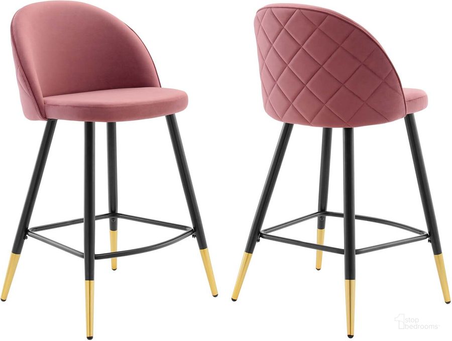 The appearance of Cordial Performance Velvet Counter Stools - Set Of 2 EEI-4529-DUS designed by Modway in the modern / contemporary interior design. This dusty rose piece of furniture  was selected by 1StopBedrooms from Cordial Collection to add a touch of cosiness and style into your home. Sku: EEI-4529-DUS. Product Type: Barstool. Material: Plywood. Image1