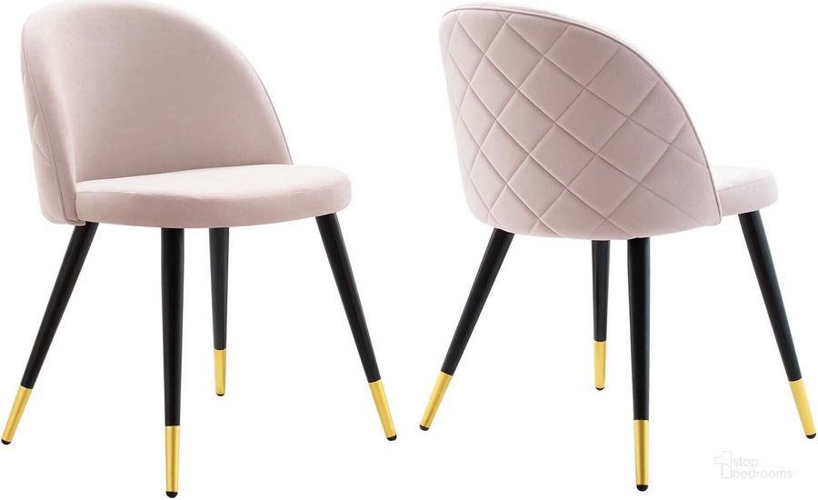 The appearance of Cordial Performance Velvet Dining Chairs - Set of 2 In Pink designed by Modway in the modern / contemporary interior design. This pink piece of furniture  was selected by 1StopBedrooms from Cordial Collection to add a touch of cosiness and style into your home. Sku: EEI-4525-PNK. Material: Polyester. Product Type: Dining Chair. Image1
