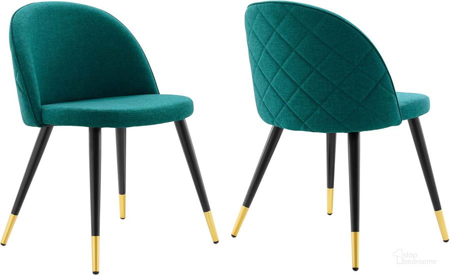 The appearance of Cordial Upholstered Fabric Dining Chairs - Set of 2 In Teal designed by Modway in the modern / contemporary interior design. This teal piece of furniture  was selected by 1StopBedrooms from Cordial Collection to add a touch of cosiness and style into your home. Sku: EEI-4524-TEA. Material: Polyester. Product Type: Dining Chair. Image1