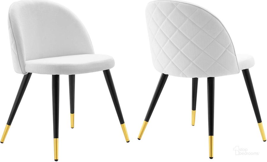 The appearance of Cordial Upholstered Fabric Dining Chairs - Set of 2 In White designed by Modway in the modern / contemporary interior design. This white piece of furniture  was selected by 1StopBedrooms from Cordial Collection to add a touch of cosiness and style into your home. Sku: EEI-4524-WHI. Material: Polyester. Product Type: Dining Chair. Image1