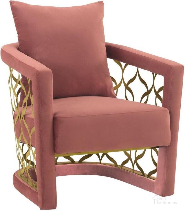 The appearance of Corelli Blush Fabric Upholstered Accent Chair With Brushed Gold Legs designed by Armen Living in the modern / contemporary interior design. This blush piece of furniture  was selected by 1StopBedrooms from Corelli Collection to add a touch of cosiness and style into your home. Sku: LCCLCHBLUSH. Material: Metal. Product Type: Accent Chair. Image1