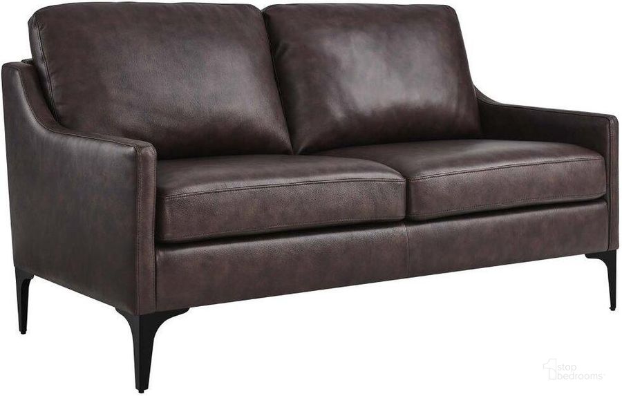 The appearance of Corland Brown Leather Loveseat designed by Modway in the modern / contemporary interior design. This brown piece of furniture  was selected by 1StopBedrooms from Corland Collection to add a touch of cosiness and style into your home. Sku: EEI-6020-BRN. Product Type: Leather Loveseat. Material: Plywood. Image1