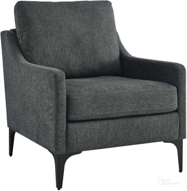 The appearance of Corland Charcoal Upholstered Fabric Arm Chair designed by Modway in the modern / contemporary interior design. This charcoal piece of furniture  was selected by 1StopBedrooms from Corland Collection to add a touch of cosiness and style into your home. Sku: EEI-6023-CHA. Product Type: Arm Chair. Material: Plywood. Image1