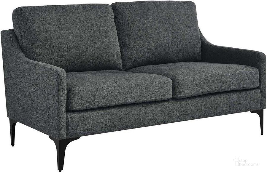 The appearance of Corland Charcoal Upholstered Fabric Loveseat designed by Modway in the modern / contemporary interior design. This charcoal piece of furniture  was selected by 1StopBedrooms from Corland Collection to add a touch of cosiness and style into your home. Sku: EEI-6021-CHA. Material: Wood. Product Type: Loveseat. Image1