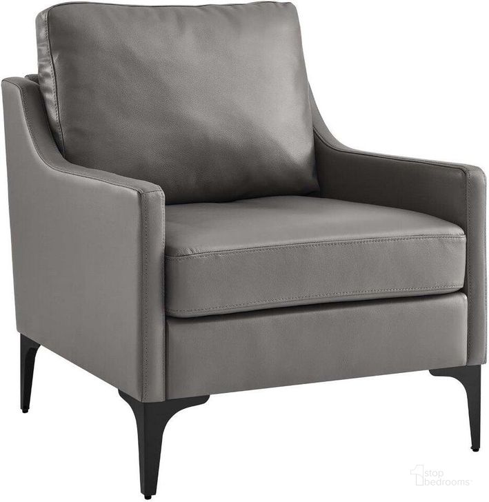 The appearance of Corland Gray Leather Arm Chair designed by Modway in the modern / contemporary interior design. This gray piece of furniture  was selected by 1StopBedrooms from Corland Collection to add a touch of cosiness and style into your home. Sku: EEI-6022-GRY. Product Type: Arm Chair. Material: Plywood. Image1