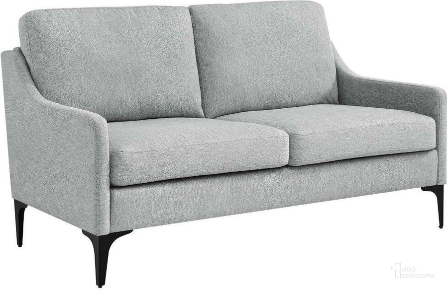 The appearance of Corland Light Gray Upholstered Fabric Loveseat designed by Modway in the modern / contemporary interior design. This light gray piece of furniture  was selected by 1StopBedrooms from Corland Collection to add a touch of cosiness and style into your home. Sku: EEI-6021-LGR. Material: Wood. Product Type: Loveseat. Image1