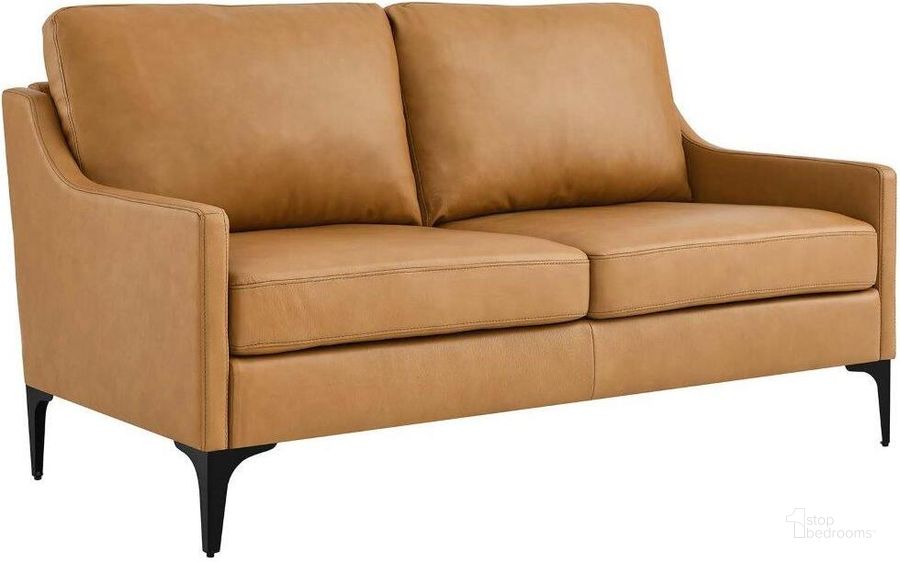 The appearance of Corland Tan Leather Loveseat designed by Modway in the modern / contemporary interior design. This tan piece of furniture  was selected by 1StopBedrooms from Corland Collection to add a touch of cosiness and style into your home. Sku: EEI-6020-TAN. Product Type: Leather Loveseat. Material: Plywood. Image1