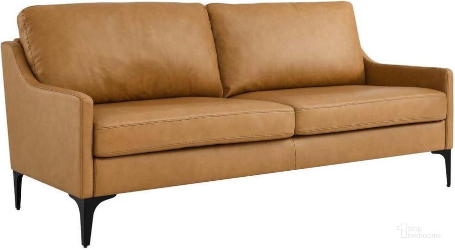 The appearance of Corland Tan Leather Sofa designed by Modway in the modern / contemporary interior design. This tan piece of furniture  was selected by 1StopBedrooms from Corland Collection to add a touch of cosiness and style into your home. Sku: EEI-6018-TAN. Material: Wood. Product Type: Leather Sofa. Image1