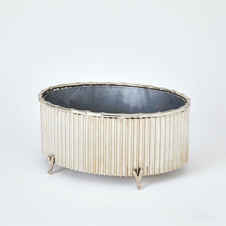 The appearance of Corrugated Bamboo Medium Cachepot In Nickel designed by Global Views in the modern / contemporary interior design. This nickel piece of furniture  was selected by 1StopBedrooms from Corrugated Collection to add a touch of cosiness and style into your home. Sku: 9.91951. Product Type: Decorative Accessory. Material: Brass. Image1