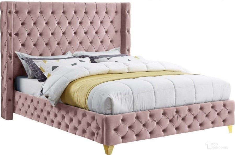 The appearance of Corsinette Pink Velvet Full Bed designed by Furnique in the modern / contemporary interior design. This pink velvet piece of furniture  was selected by 1StopBedrooms from Corsinette Collection to add a touch of cosiness and style into your home. Sku: SavanPink-F-1;SavanPink-F-2. Product Type: Bed. Bed Size: Full. Material: Velvet. Image1