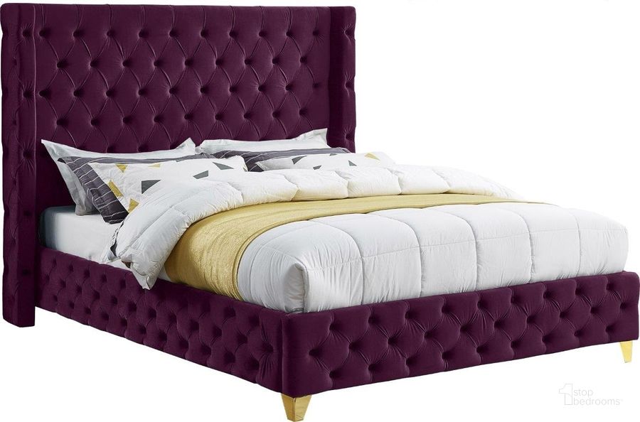 The appearance of Corsinette Purple Velvet King Bed designed by Furnique in the modern / contemporary interior design. This purple velvet piece of furniture  was selected by 1StopBedrooms from Corsinette Collection to add a touch of cosiness and style into your home. Sku: SavanPurple-K-1;SavanPurple-K-2. Product Type: Bed. Bed Size: King. Material: Velvet. Image1