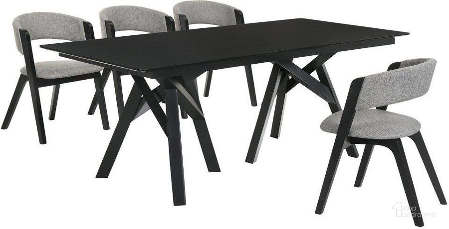 The appearance of Cortina And Rowan 5 Piece Black Rectangular Dining Set designed by Armen Living in the transitional interior design. This black piece of furniture  was selected by 1StopBedrooms from Cortina Collection to add a touch of cosiness and style into your home. Sku: LCCODIBLBX1;LCCODIBLBX2;LCRWSIGRBL;LCRWSIGRBL. Product Type: Dining Room Set. Material: Rubberwood. Image1