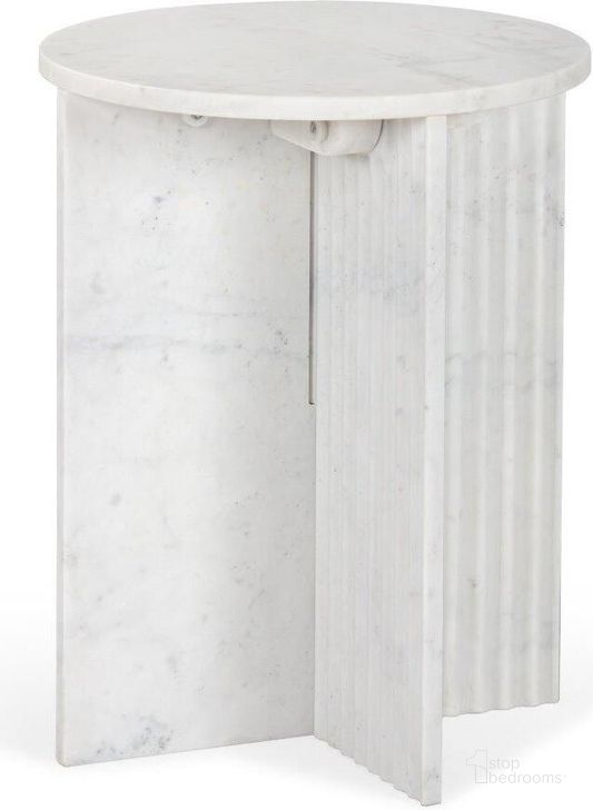 The appearance of Cortina Side Table In White Marble designed by Union Home Furniture in the modern / contemporary interior design. This white marble piece of furniture  was selected by 1StopBedrooms from Cortina Collection to add a touch of cosiness and style into your home. Sku: LVR00719. Material: Marble. Product Type: Side Table. Image1