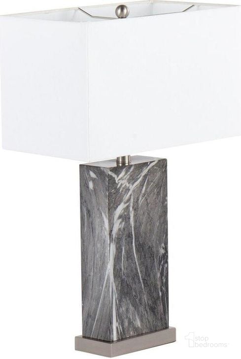 The appearance of Cory Contemporary Table Lamp In Black Marble And Stainless Steel With White Linen Shade designed by Lumisource in the modern / contemporary interior design. This black piece of furniture  was selected by 1StopBedrooms from Cory Collection to add a touch of cosiness and style into your home. Sku: TB-CORY BKMBSSW. Material: Fabric. Product Type: Table Lamp. Image1