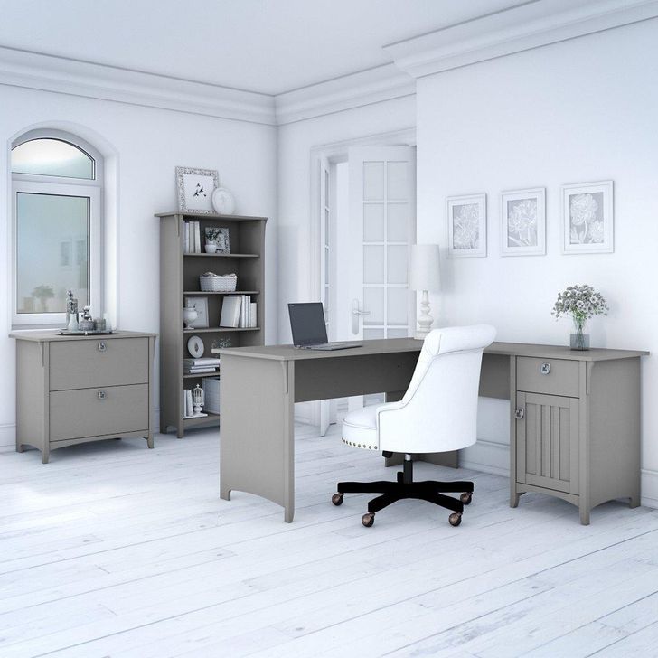 The appearance of Cosenza Gray Desk & Hutch 0qb24510325 designed by Polished Pine in the country / farmhouse interior design. This gray piece of furniture  was selected by 1StopBedrooms from Cosenza Collection to add a touch of cosiness and style into your home. Sku: SAL003CG. Product Type: Desk. Image1