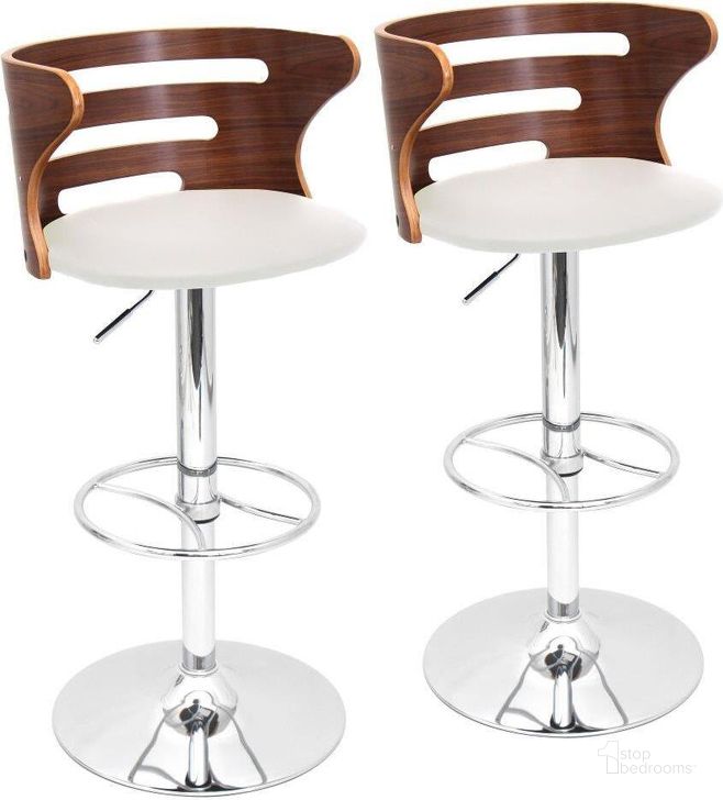 The appearance of Cosi Mid Century Modern Adjustable Barstool With Swivel In Walnut And Cream Faux Leather Set Of 2 designed by Lumisource in the transitional interior design. This cream piece of furniture  was selected by 1StopBedrooms from Cosi Collection to add a touch of cosiness and style into your home. Sku: BS-COSI2-SWVWHL WLC2. Material: Wood. Product Type: Barstool. Image1