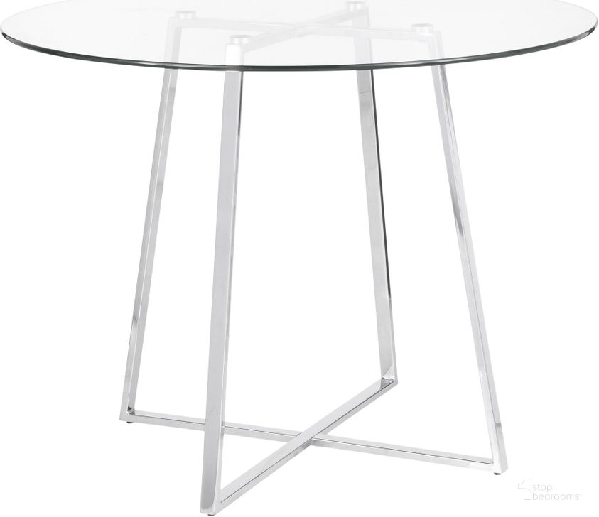 The appearance of Cosmo Contemporary/Glam Dining Table In Chrome And Clear Tempered Glass Top designed by Lumisource in the modern / contemporary interior design. This chrome piece of furniture  was selected by 1StopBedrooms from Cosmo Collection to add a touch of cosiness and style into your home. Sku: DT-COSMO2 GL. Table Base Style: Trestle. Table Top Shape: Round. Material: Glass. Product Type: Dining Table. Size: 40". Image1