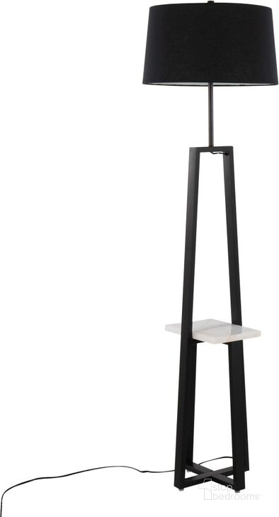 The appearance of Cosmo Shelf Floor Lamp in White Marble and Black Metal with Black Linen Shade designed by Lumisource in the modern / contemporary interior design. This black piece of furniture  was selected by 1StopBedrooms from Cosmo Collection to add a touch of cosiness and style into your home. Sku: LFLV-COSMO BKWMBK. Material: Metal. Product Type: Floor Lamp. Image1