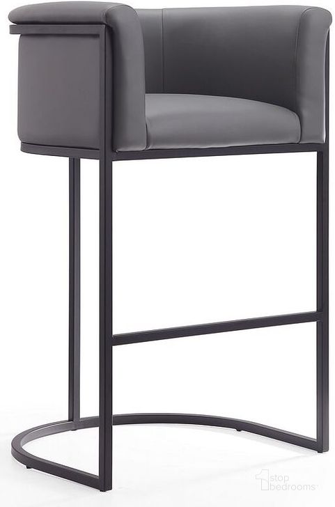 The appearance of Cosmopolitan Barstool in Grey and Black designed by Manhattan Comfort in the transitional interior design. This black and grey piece of furniture  was selected by 1StopBedrooms from Cosmopolitan Collection to add a touch of cosiness and style into your home. Sku: BS015-GY. Material: Metal. Product Type: Barstool. Image1