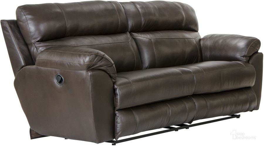 The appearance of Costa Lay Flat Reclining Sofa In Chocolate designed by Catnapper in the traditional interior design. This chocolate piece of furniture  was selected by 1StopBedrooms from Costa Collection to add a touch of cosiness and style into your home. Sku: 4071127389307389. Material: Leather. Product Type: Reclining Sofa. Image1