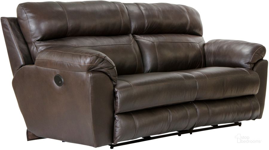The appearance of Costa Power Lay Flat Reclining Sofa In Chocolate designed by Catnapper in the traditional interior design. This chocolate piece of furniture  was selected by 1StopBedrooms from Costa Collection to add a touch of cosiness and style into your home. Sku: 64071127389307389. Material: Leather. Product Type: Reclining Sofa. Image1