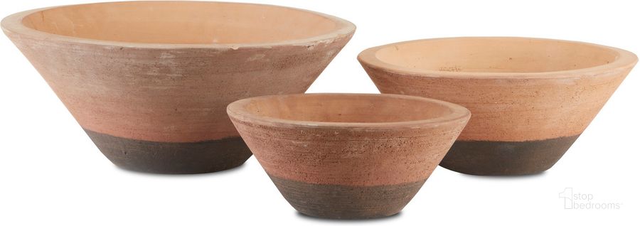 The appearance of Cottage Bowl Set of 3 In Natural designed by Currey & Company in the modern / contemporary interior design. This natural piece of furniture  was selected by 1StopBedrooms from Cottage Collection to add a touch of cosiness and style into your home. Sku: 1200-0466. Product Type: Bowl. Material: Terracotta.