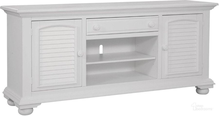The appearance of Cottage Traditions Clean White 72 Inch TV Console designed by American Woodcrafters in the transitional interior design. This white piece of furniture  was selected by 1StopBedrooms from Cottage Collection to add a touch of cosiness and style into your home. Sku: 6510-217. Product Type: TV Console. Material: MDF.