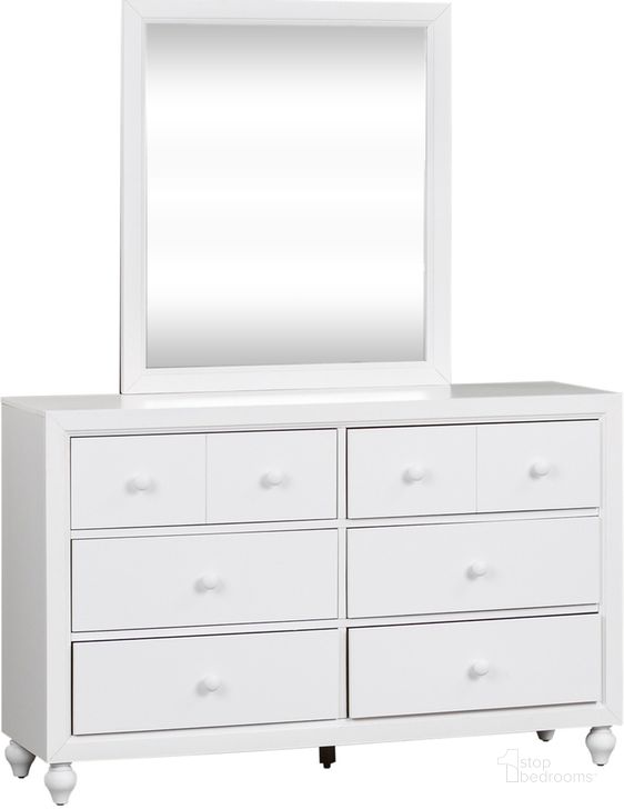 The appearance of Cottage View Dresser And Mirror In White designed by Liberty in the country / farmhouse interior design. This white piece of furniture  was selected by 1StopBedrooms from Cottage View Collection to add a touch of cosiness and style into your home. Sku: 523-BR30;523-BR50. Product Type: Dresser and Mirror. Material: Melamine. Image1