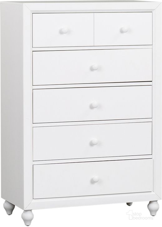 The appearance of Cottage View White 5 Drawer Chest designed by Liberty in the transitional interior design. This white piece of furniture  was selected by 1StopBedrooms from Cottage View Collection to add a touch of cosiness and style into your home. Sku: 523-BR40. Material: Wood. Product Type: Chest. Image1