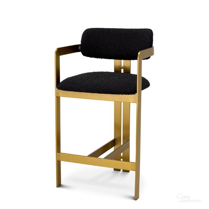 The appearance of Counter Stool In Donato Brushed Brass Finish Boucle Black designed by Eichholtz in the modern / contemporary interior design. This black piece of furniture  was selected by 1StopBedrooms from Donato Collection to add a touch of cosiness and style into your home. Sku: A115836. Product Type: Barstool. Material: Brass. Image1