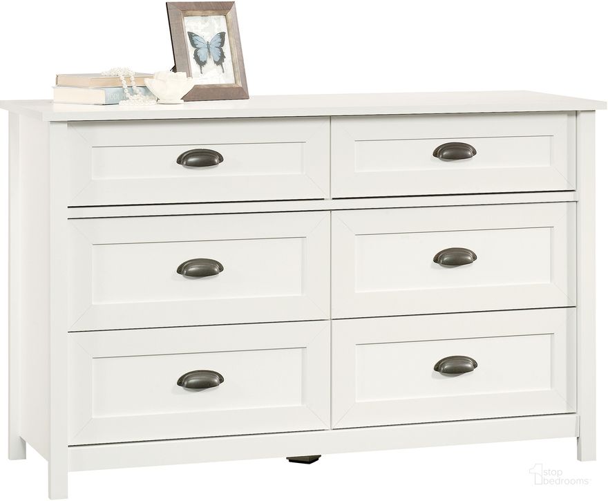 The appearance of County Line Dresser In Soft White designed by Sauder in the country / farmhouse interior design. This soft white piece of furniture  was selected by 1StopBedrooms from County Line Collection to add a touch of cosiness and style into your home. Sku: 419461. Product Type: Dresser. Material: Engineered Wood. Image1