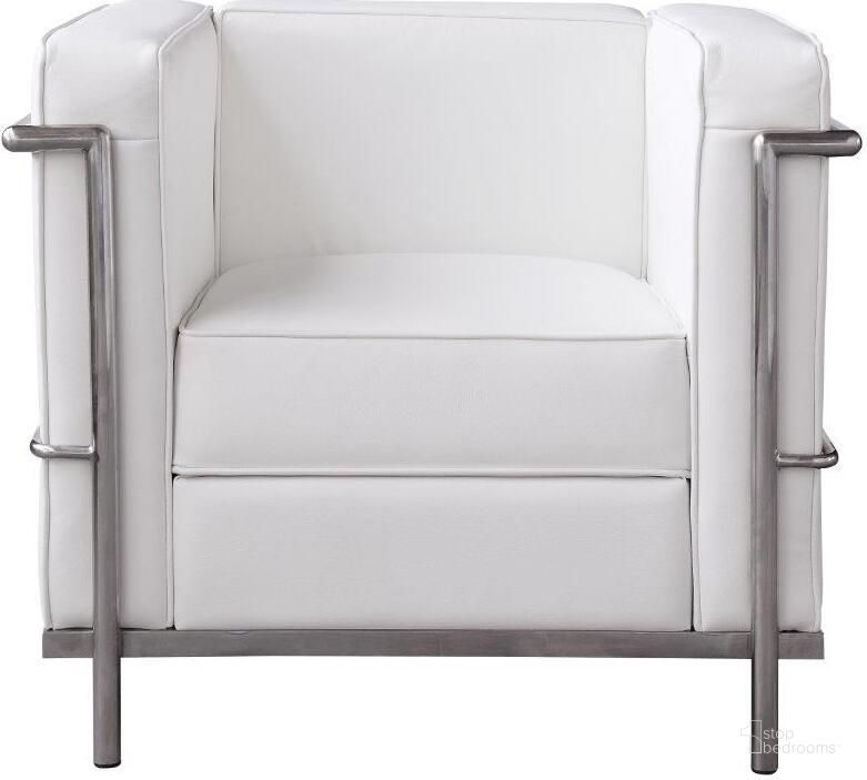 The appearance of Cour White Italian Leather Chair designed by J&M in the modern / contemporary interior design. This white piece of furniture  was selected by 1StopBedrooms from Cour Collection to add a touch of cosiness and style into your home. Sku: 176551-C-W. Product Type: Accent Chair. Image1