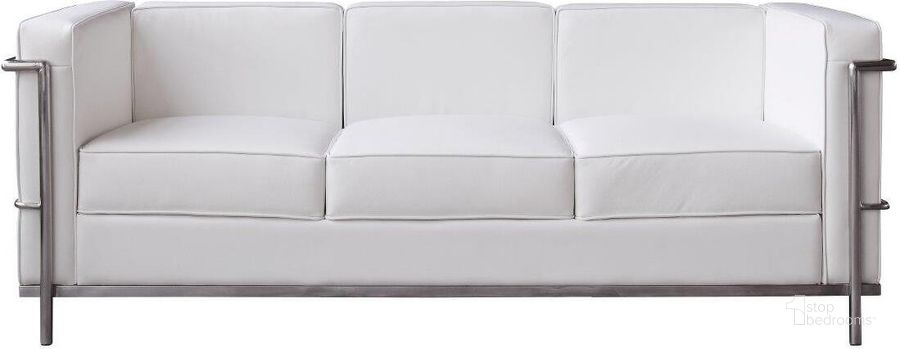 The appearance of Cour White Italian Leather Sofa designed by J&M in the modern / contemporary interior design. This white piece of furniture  was selected by 1StopBedrooms from Cour Collection to add a touch of cosiness and style into your home. Sku: 176551-S-W. Product Type: Sofa. Image1