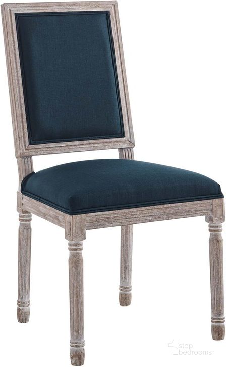 The appearance of Court French Vintage Upholstered Fabric Dining Side Chair EEI-4661-NAT-BLU designed by Modway in the modern / contemporary interior design. This natural blue piece of furniture  was selected by 1StopBedrooms from Court Collection to add a touch of cosiness and style into your home. Sku: EEI-4661-NAT-BLU. Product Type: Dining Chair. Material: Rubberwood. Image1