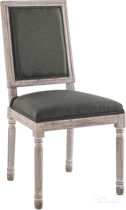 The appearance of Court French Vintage Upholstered Fabric Dining Side Chair EEI-4661-NAT-GRY designed by Modway in the modern / contemporary interior design. This natural gray piece of furniture  was selected by 1StopBedrooms from Court Collection to add a touch of cosiness and style into your home. Sku: EEI-4661-NAT-GRY. Product Type: Dining Chair. Material: Rubberwood. Image1