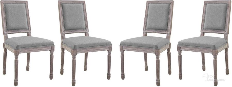 The appearance of Court Light Gray Dining Side Chair Upholstered Fabric Set of 4 designed by Modway in the modern / contemporary interior design. This light gray piece of furniture  was selected by 1StopBedrooms from Court Collection to add a touch of cosiness and style into your home. Sku: EEI-3501-LGR. Material: Wood. Product Type: Side Chair. Image1