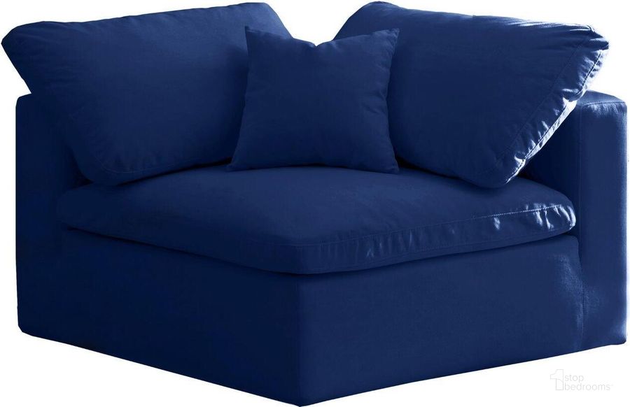 The appearance of Cozy Navy Velvet Chair 634Navy-Corner designed by Meridian in the modern / contemporary interior design. This navy velvet piece of furniture  was selected by 1StopBedrooms from Cozy Collection to add a touch of cosiness and style into your home. Sku: 634Navy-Corner. Product Type: Chair. Material: Velvet. Image1