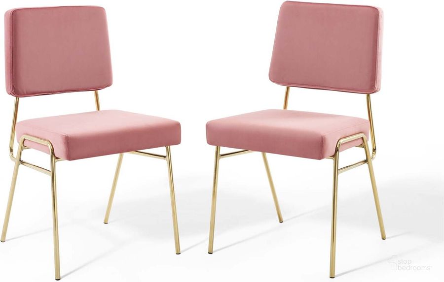 The appearance of Craft Dining Side Chair Performance Velvet Set of 2 designed by Modway in the modern / contemporary interior design. This gold dusty rose piece of furniture  was selected by 1StopBedrooms from Craft Collection to add a touch of cosiness and style into your home. Sku: EEI-4505-GLD-DUS. Material: Wood. Product Type: Side Chair. Image1