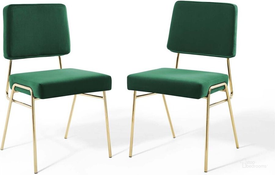 The appearance of Craft Dining Side Chair Performance Velvet Set of 2 In Gold and Green designed by Modway in the transitional interior design. This gold and green piece of furniture  was selected by 1StopBedrooms from Craft Collection to add a touch of cosiness and style into your home. Sku: EEI-4505-GLD-GRN. Product Type: Side Chair. Material: Plywood. Image1