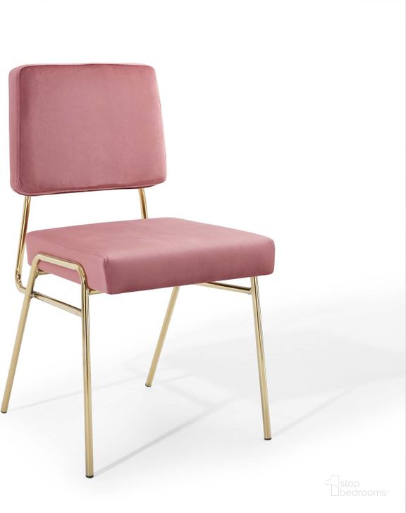 The appearance of Craft Performance Velvet Dining Side Chair designed by Modway in the modern / contemporary interior design. This gold dusty rose piece of furniture  was selected by 1StopBedrooms from Craft Collection to add a touch of cosiness and style into your home. Sku: EEI-3804-GLD-DUS. Material: Wood. Product Type: Side Chair. Image1