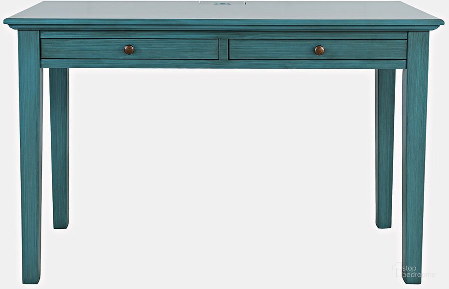 The appearance of Craftsman Two Drawer Usb Charging Desk In Antique Blue designed by Jofran in the transitional interior design. This antique blue piece of furniture  was selected by 1StopBedrooms from Craftsman Collection to add a touch of cosiness and style into your home. Sku: 175-4820. Material: Wood. Product Type: Desk. Image1