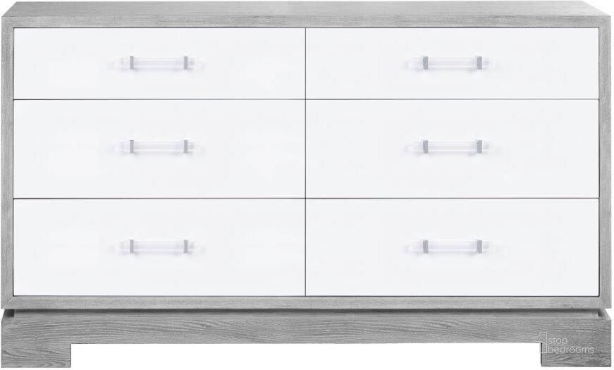 The appearance of Crawford Grey Cerused Oak 6 Drawer Chest designed by Worlds Away in the modern / contemporary interior design. This white and gray piece of furniture  was selected by 1StopBedrooms from Crawford Collection to add a touch of cosiness and style into your home. Sku: CRAWFORD GCO. Material: Metal. Product Type: Chest. Image1
