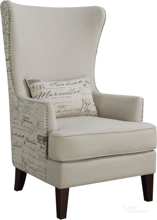 The appearance of Cream Accent Chair designed by Coaster in the modern / contemporary interior design. This cream piece of furniture  was selected by 1StopBedrooms from  to add a touch of cosiness and style into your home. Sku: 904047. Material: Fabric. Product Type: Accent Chair. Key Features: Nailhead Trim. Image1